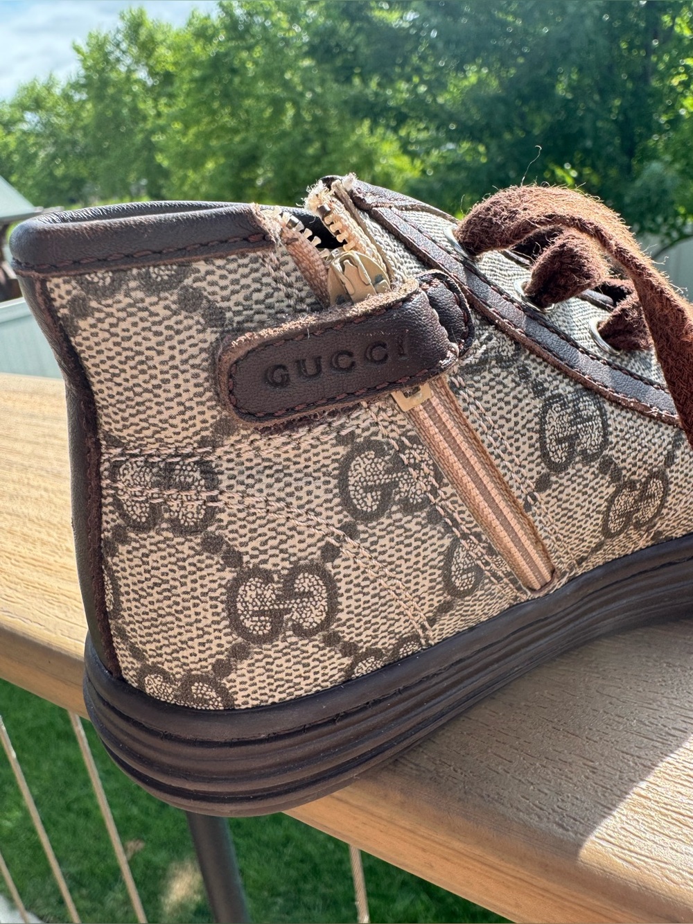 Gucci Kids Beige/Brown GG-Print High Top Sneaker